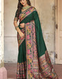 Ephemeral Dark Green Pashmina Saree With Exuberant Blouse Piece
