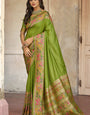 Pleasurable Green Pashmina Saree With Beguiling Blouse Piece