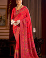 Epiphany Red Pashmina Saree With Energetic Blouse Piece