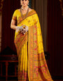 Vestigial Yellow Pashmina Saree With Unique Blouse Piece