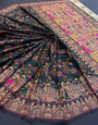 Bewitching  Black Pashmina Saree With Flamboyant Blouse Piece