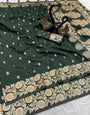 Breathtaking Dark Green Soft Banarasi Silk Saree With Demanding Blouse Piece