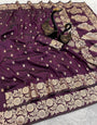 Amazing Wine Soft Banarasi Silk Saree With Demanding Blouse Piece