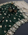 Flattering Dark Green Soft Banarasi Silk Saree With Gratifying Blouse Piece