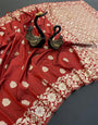Flameboyant Red Soft Banarasi Silk Saree With Gratifying Blouse Piece