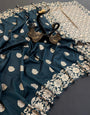 Ideal Teal Blue Soft Banarasi Silk Saree With Gratifying Blouse Piece