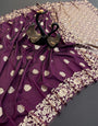Conflate Wine Soft Banarasi Silk Saree With Gratifying Blouse Piece