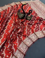 Divine Red Soft Banarasi Silk Saree With Classic Blouse Piece