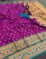 Adorable Purple Paithani Silk Saree With Desirable Blouse
