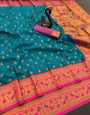 Admirable Rama Paithani Silk Saree With Demure Blouse