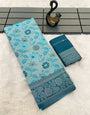 Diaphanous Sky Soft Banarasi Tissue Silk Saree With Divine Blouse Piece