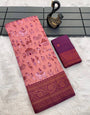 Exuberant  Pink Soft Banarasi Tissue Silk Saree With Ornate Blouse Piece