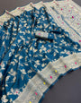 Effervescent Blue Soft Banarasi Silk Saree With Demure Blouse Piece