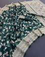 Evocative Dark Green Soft Banarasi Silk Saree With Desultory Blouse Piece