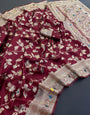 Ephemeral Wine Soft Banarasi Silk Saree With Imbrication Blouse Piece