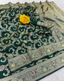Majesty Dark Green Soft Banarasi Silk Saree With Fancifull Blouse Piece