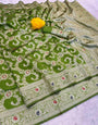 Entrancing Green Soft Banarasi Silk Saree With Super extravagant  Blouse Piece