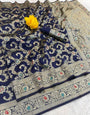 Imbrication Navy Blue Soft Banarasi Silk Saree With Panoply Blouse Piece