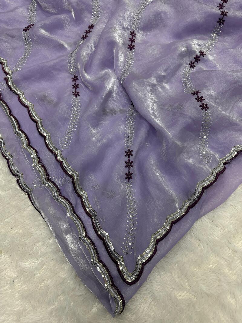 Panoply Lavender Sequence Work Fandy Silk Saree With Ethnic Blouse Piece