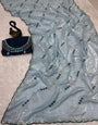 Fairytale Sky Sequence Work Fandy Silk Saree With Exuberant Blouse Piece