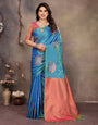 Artistic Blue Soft Banarasi Silk Saree With Radiant Blouse Piece