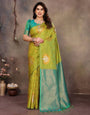 Posh Green Soft Banarasi Silk Saree With Symmetrical Blouse Piece