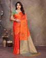 Redolent Orange Soft Banarasi Silk Saree With Engrossing Blouse Piece