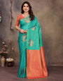 Magnificat Sea Green Soft Banarasi Silk Saree With Phenomenal Blouse Piece