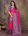 Propinquity Dark Pink Soft Banarasi Silk Saree With Nebula Blouse Piece