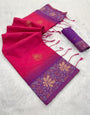 Serendipity Dark Pink Soft Banarasi Silk Saree With Epiphany Blouse Piece