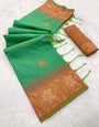 Ephemeral Green Soft Banarasi Silk Saree With Incomparable Blouse Piece