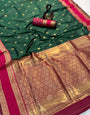 Sumptuous Dark Green Soft Banarasi Kathpadar Silk Saree With Opulent Blouse Piece