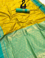 Luminous Mustard Soft Banarasi Kathpadar Silk Saree With Seraphic Blouse Piece