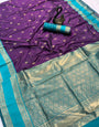 Flamboyant Purple Soft Banarasi Kathpadar Silk Saree With Breathtaking Blouse Piece