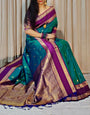Exemplary Rama Soft Banarasi Kathpadar Silk Saree With Scrupulous Blouse Piece
