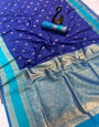 Staring Royal Blue Soft Banarasi Kathpadar Silk Saree With Smart Blouse Piece