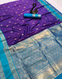Profuse Royal Purple Soft Banarasi Kathpadar Silk Saree With Ephemeral Blouse Piece