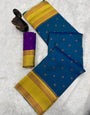 Bewitching Blue Soft Banarasi Silk Saree With Cynosure Blouse Piece