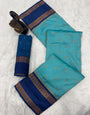 Resonant Firozi Soft Banarasi Silk Saree With Sizzling Blouse Piece