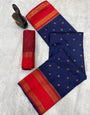 Propinquity Navy Blue Soft Banarasi Silk Saree With Classic Blouse Piece