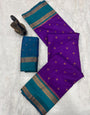 Twirling Royal Purple Soft Banarasi Silk Saree With Intricate Blouse Piece