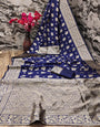 Ailurophile Navy Blue Soft Silk Saree With Angelic Blouse Piece