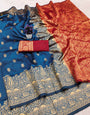 Extraordinary Blue Soft Silk Saree With Desultory Blouse Piece