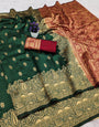Elegant Dark Green Soft Silk Saree With Incomparable Blouse Piece