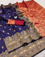 Quixotic Navy Blue Soft Silk Saree With Vivacious Blouse Piece
