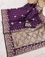 Embellished Purple Soft Silk Saree With Gorgeous Blouse Piece