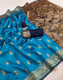 Majestic Firozi Soft Silk Saree With Unequalled Blouse Piece