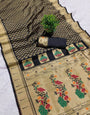 Magnetic Black Paithani Silk Saree With Resplendent Blouse Piece