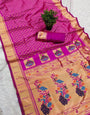 Glittering Dark Pink Paithani Silk Saree With Improbable Blouse Piece