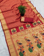 Elision Red Paithani Silk Saree With Felicitous Blouse Piece